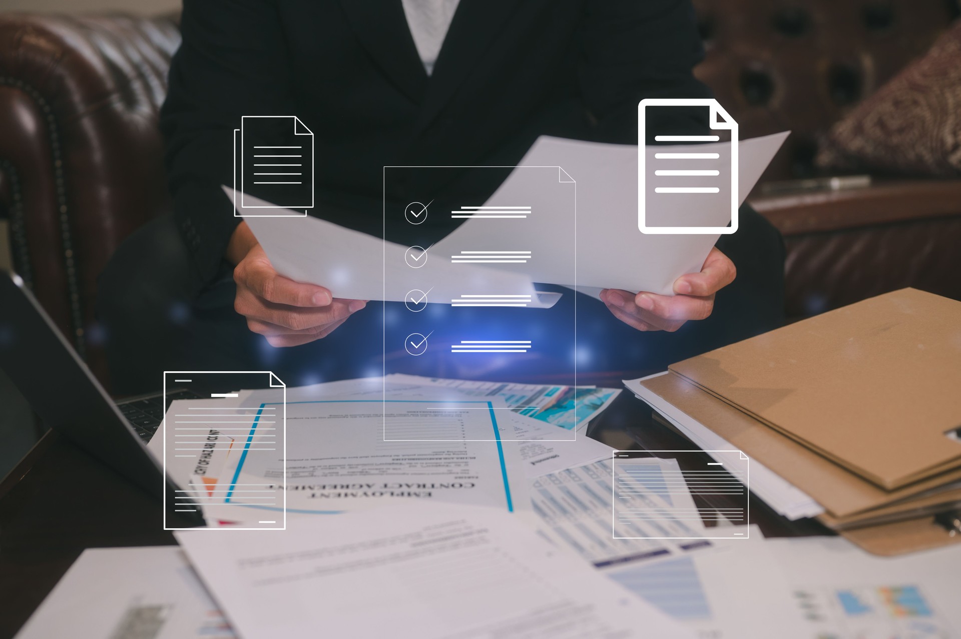 Man sitting in office or library analyse report data, using laptop for work or study data analysis in business or research on data charts